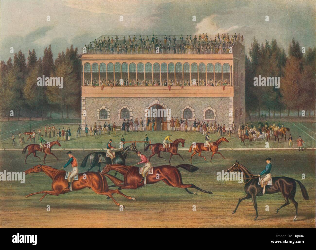 'Goodwood Grand Stand. Preparing to Start', 1836. Creator: Richard Gibson Reeve. Stock Photo