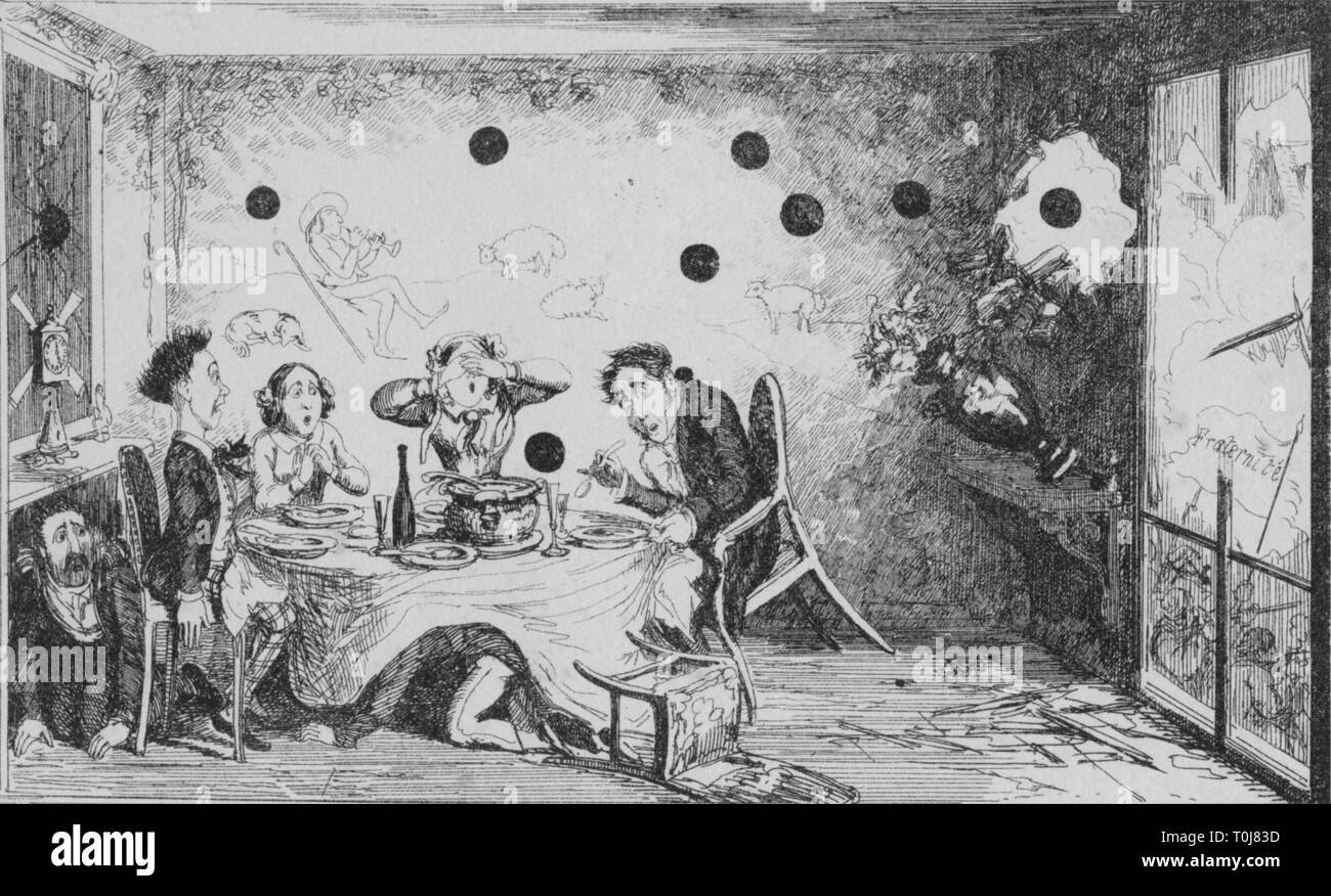 'An Interrupted English Dinner Party at Paris', c1849. Creator: George Cruikshank. Stock Photo