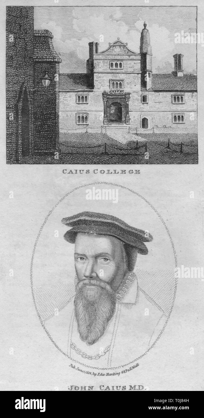 'Caius College; John Caius M.D.', 1801. Creator: Edward Harding. Stock Photo