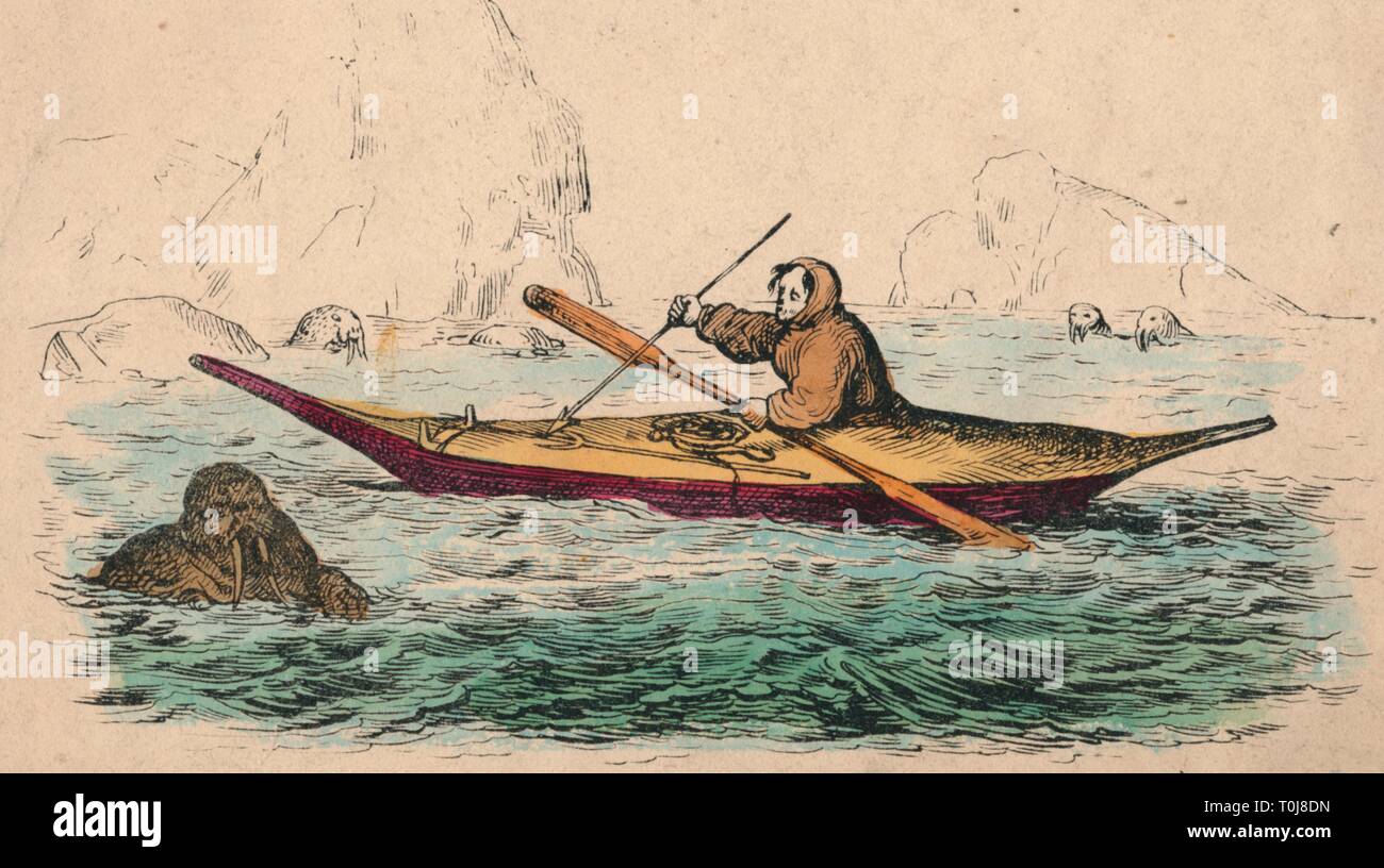 Inuit Esquimax Spearing Seals 1872 Repro Vintage Art 7x5" Eskimo 
