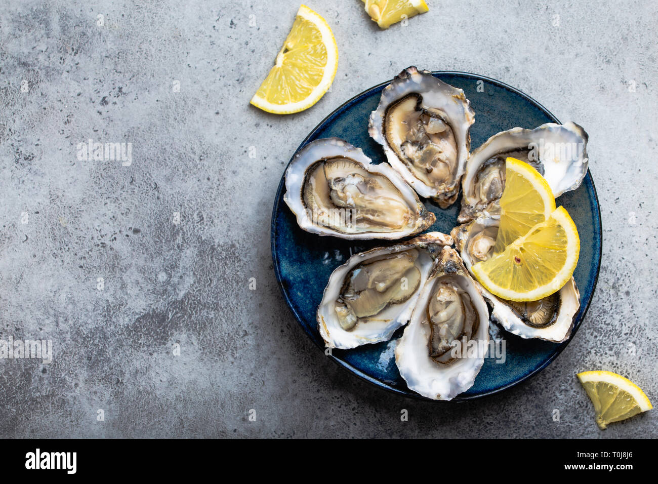 Fresh opened oysters Stock Photo