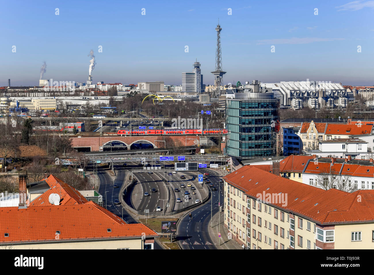 Interchange radio tower, Charlottenburg, Berlin, Germany, Autobahnkreuz Funkturm, Deutschland Stock Photo