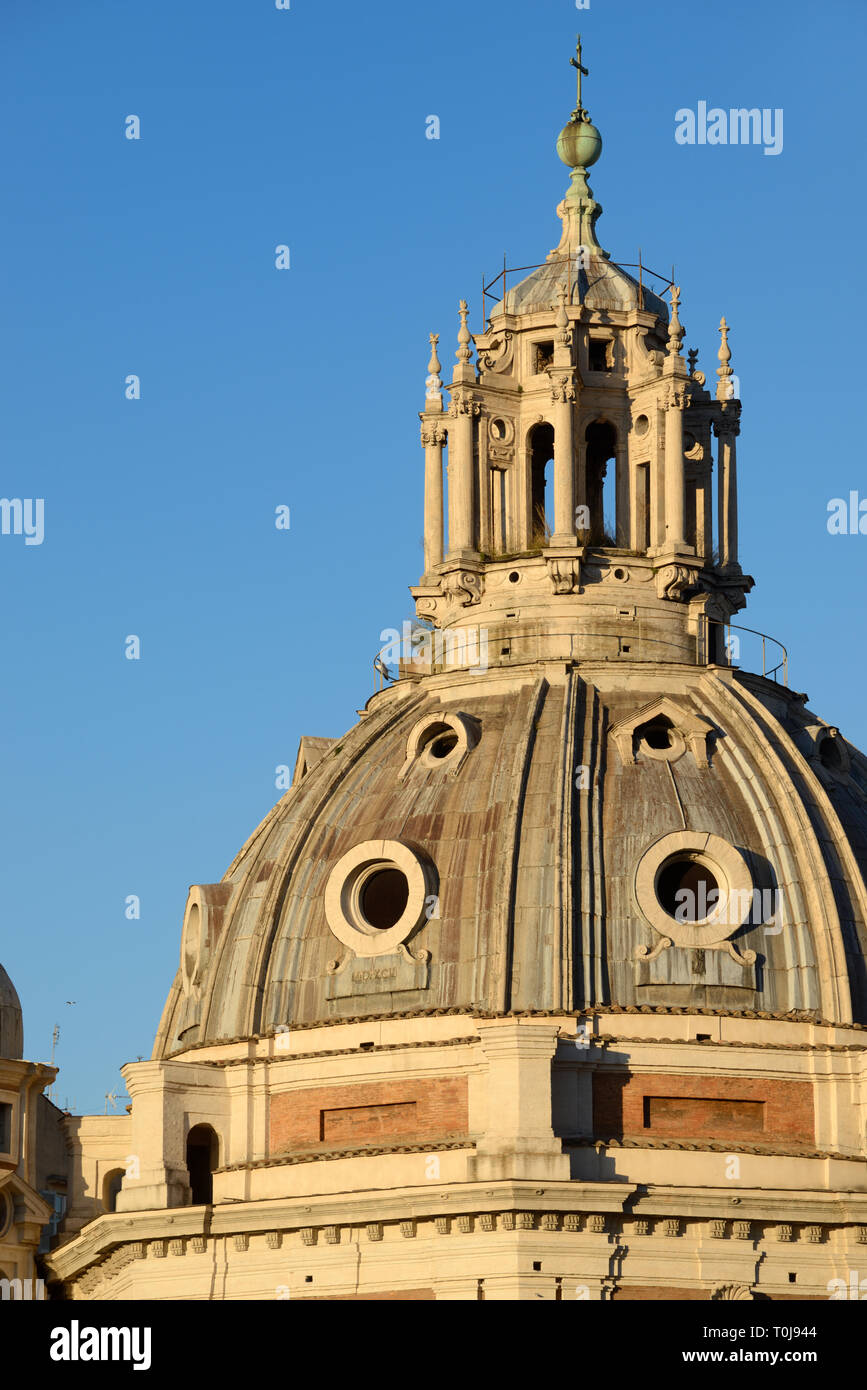 Cupola-Shaped Roof Lantern, Roof Tower, Roof Cupola or Skylight on Dome of Church of Santa Maria di Loreto (1507) on Piazza Venezia Rome Italy Stock Photo