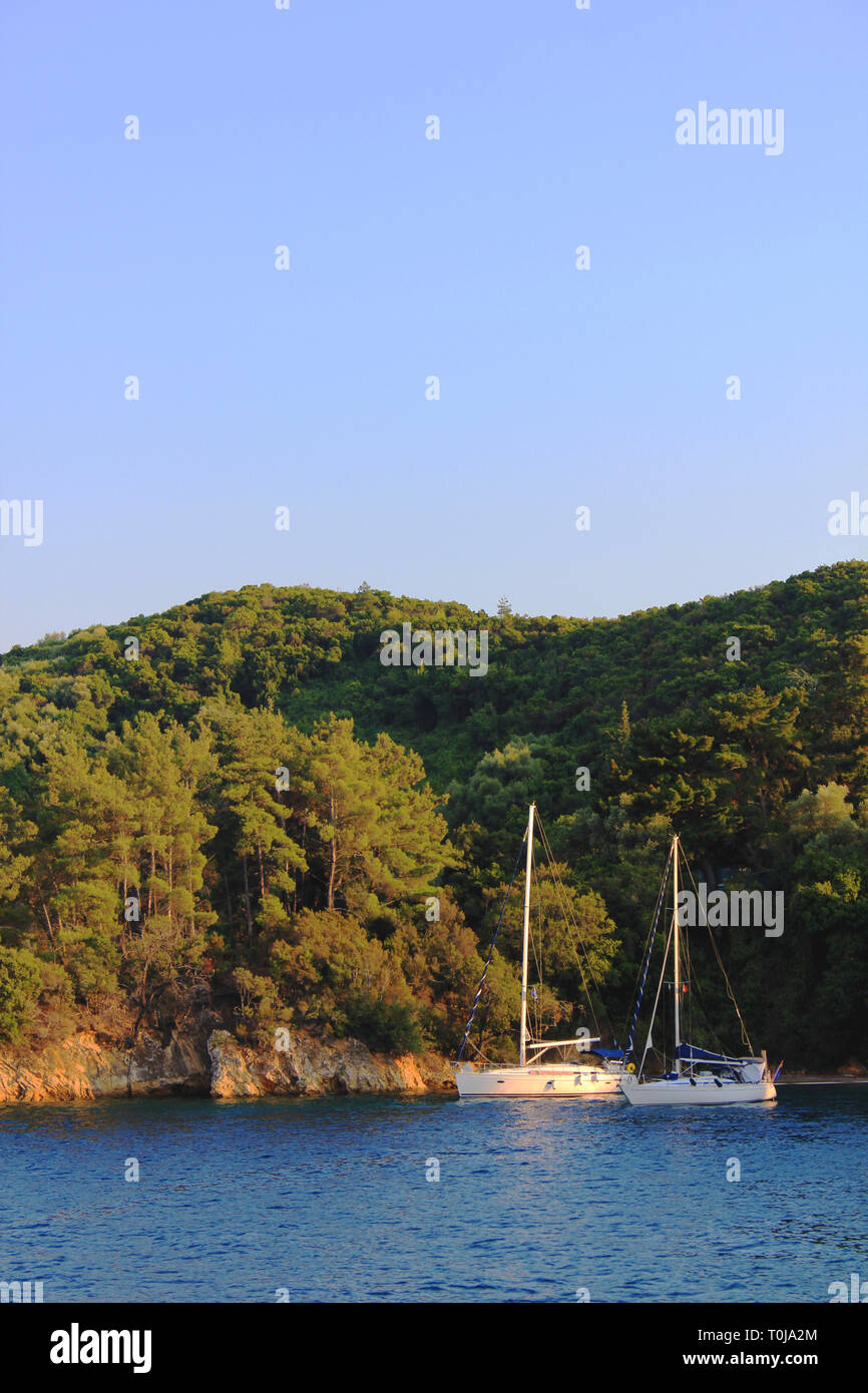 Beautiful island of Scorpios (Ionian sea), owned by Onassis family. Stock Photo