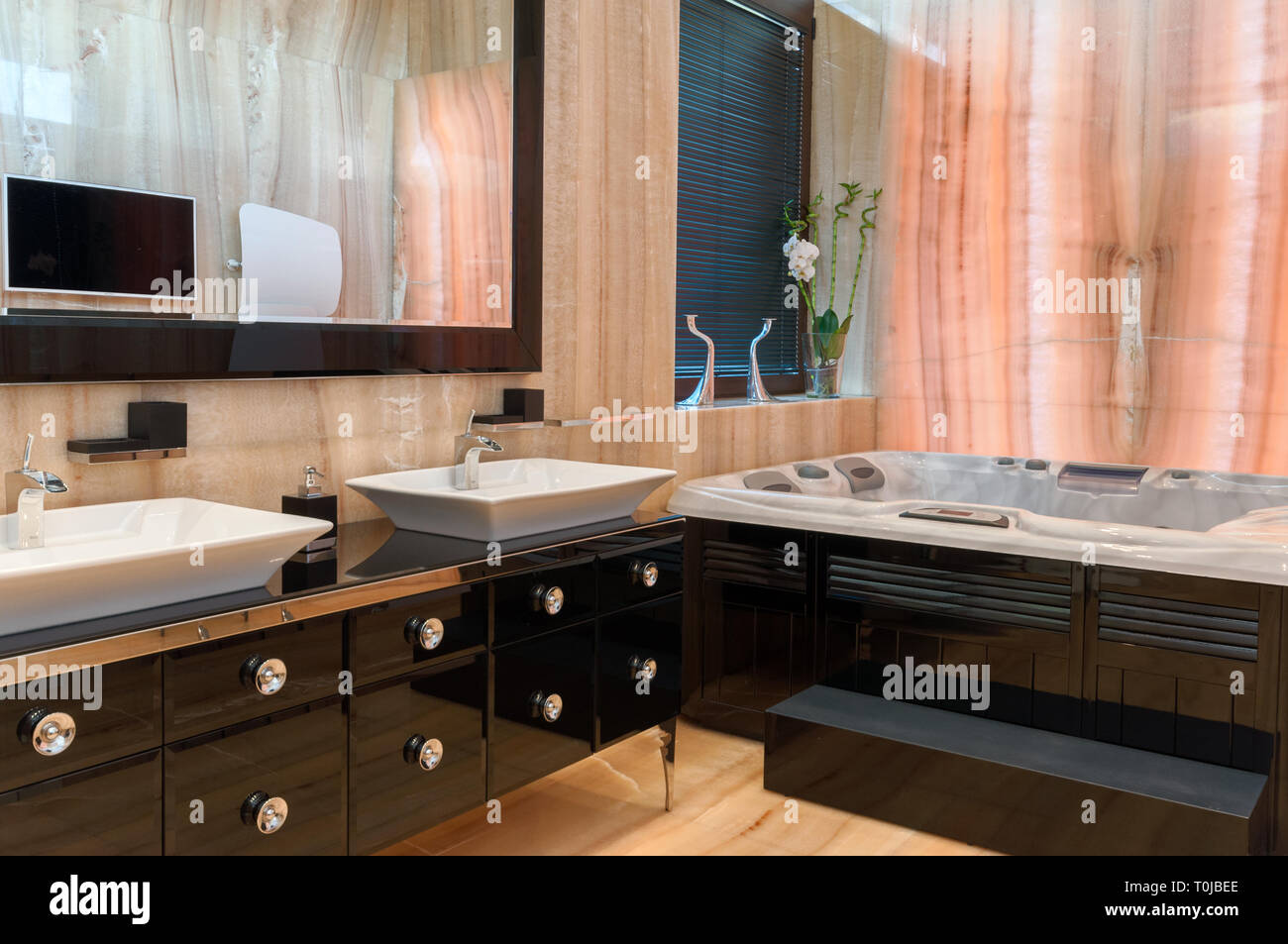 Luxurious Pink Marble Bathroom Interior In Modern