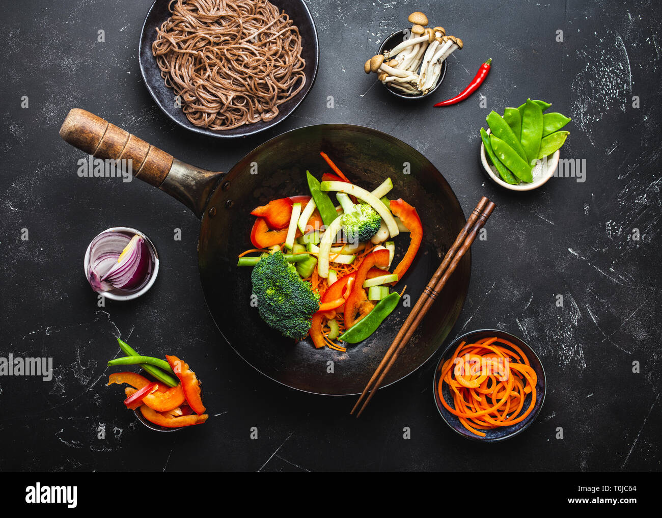 Ingredients for making stirfried noodles Stock Photo Alamy