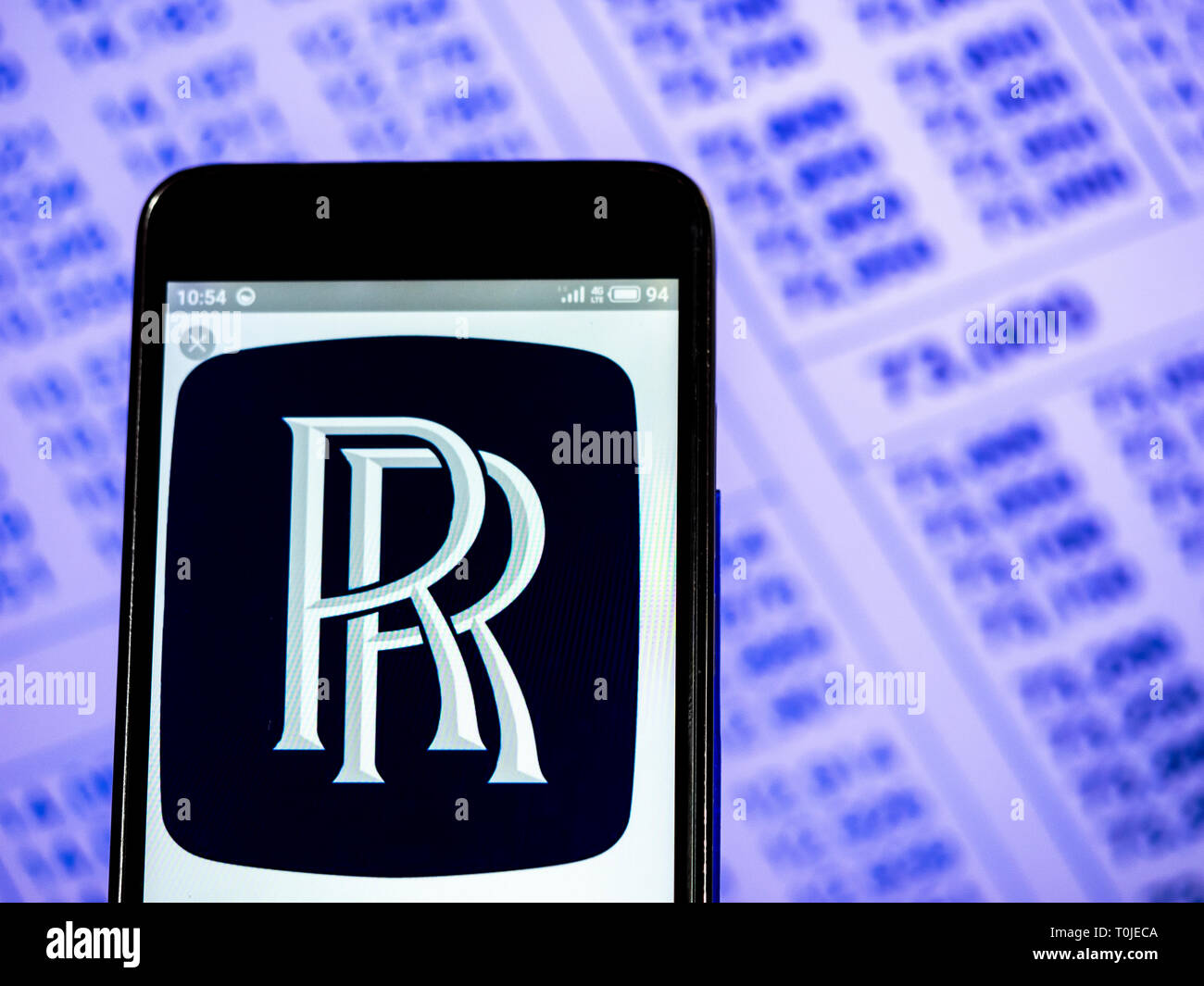 Rolls-Royce Group  plc company logo seen displayed on smart phone. Stock Photo