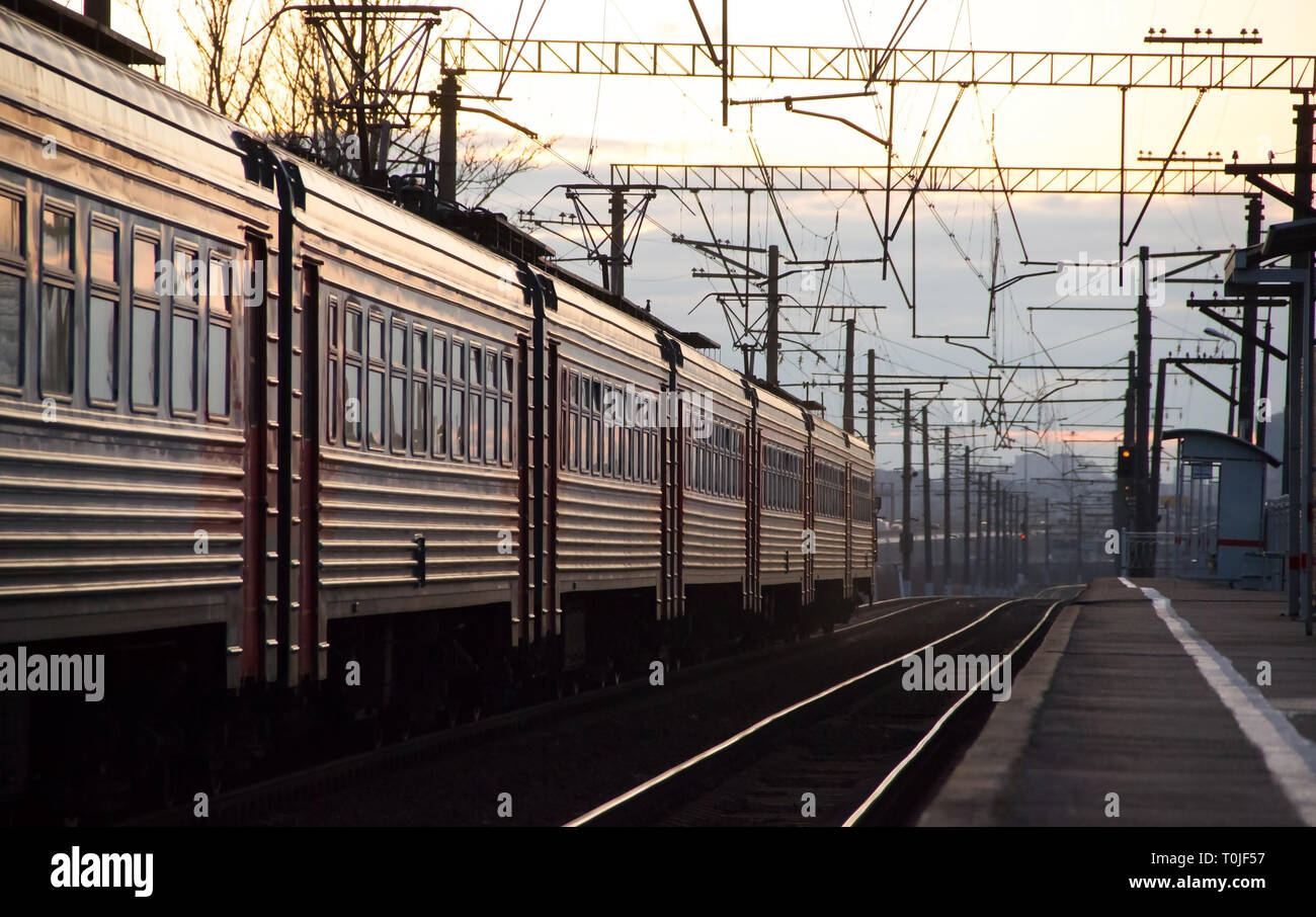 Russian train. Russian railway. Platform Airport, St. Petersburg ...