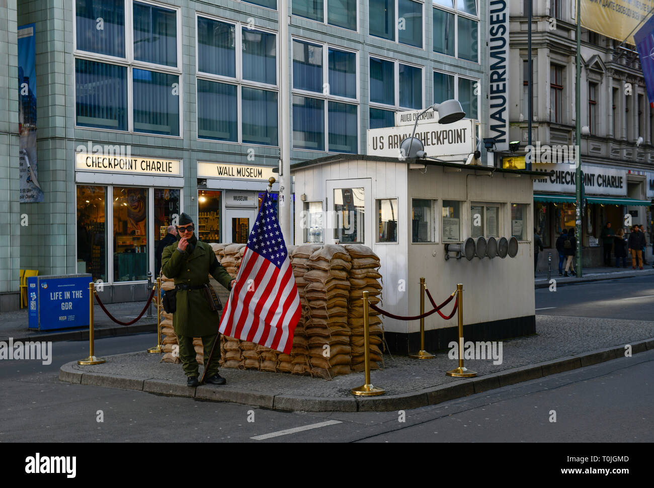 Barrack, house in the checkpoint Charlie, middle, Berlin, Germany, Baracke, Haus am Checkpoint Charlie, Mitte, Deutschland Stock Photo
