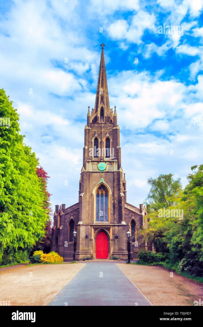 Digital illustration of St Michael's Church, South Grove, Highgate Village, London, UK Stock Photo