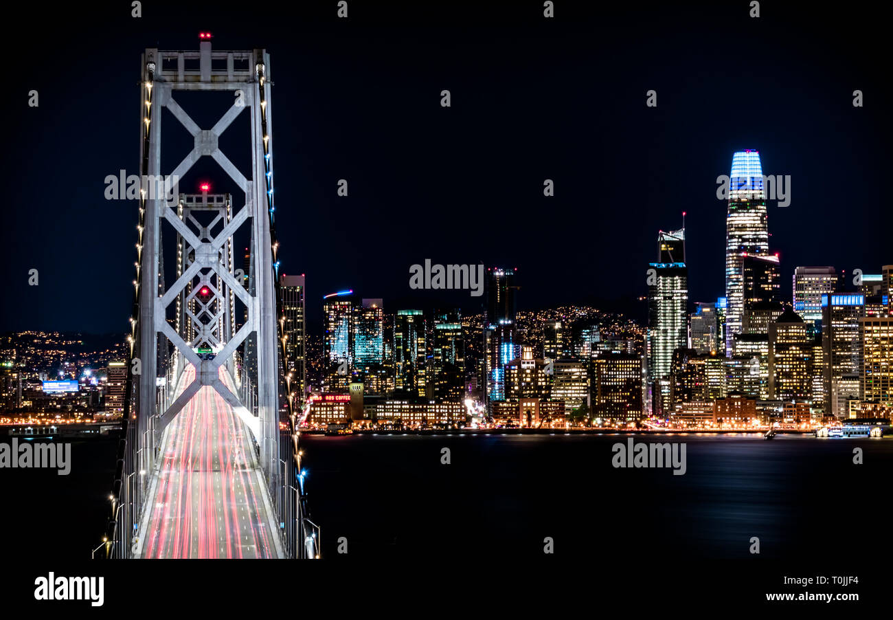 Bay Bridge Lights Stock Photo Alamy