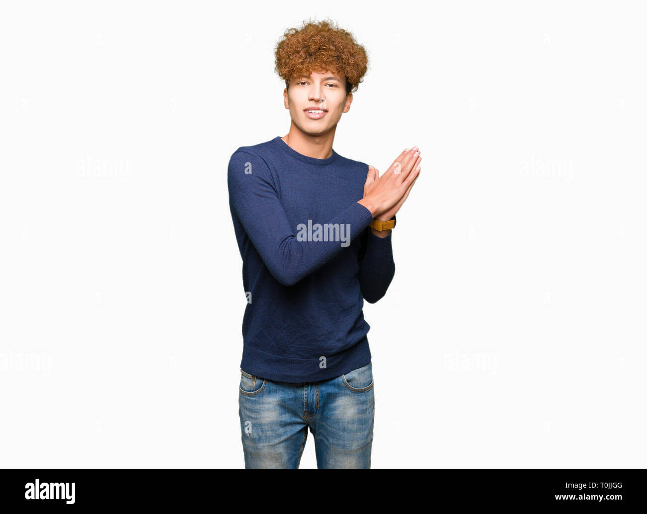 Man curly hair clapping hands hi-res stock photography and images - Alamy