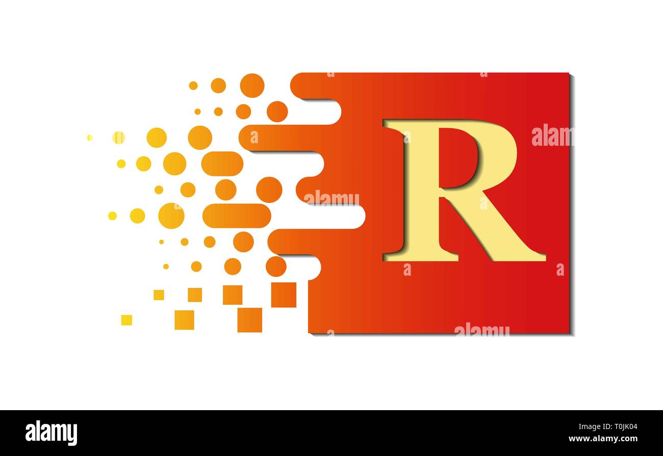 letter R on a colored square with destroyed blocks on a white ...