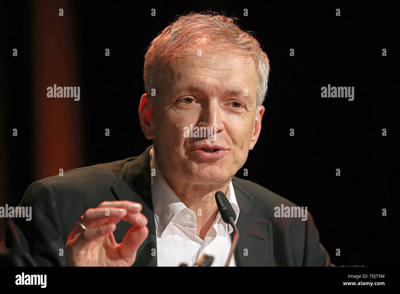 20 March 2019, North Rhine-Westphalia, Köln: The journalist and literary scholar Paul Ingendaay speaks at the Literature Festival Lit.Cologne. Photo: Oliver Berg/dpa Stock Photo
