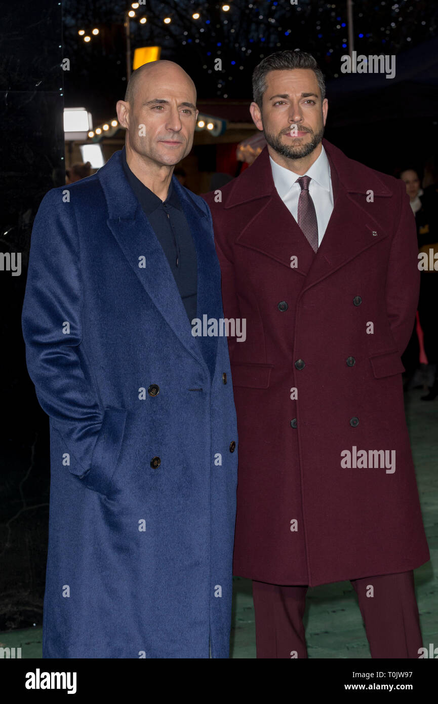 London Uk L To R Mark Strong Dr Thaddeus Sivana And Zachary Levi Shazam Attend The Photocall As Shazam Stars Open The World S First Superpowered Funfair In The Capital Open To The Public