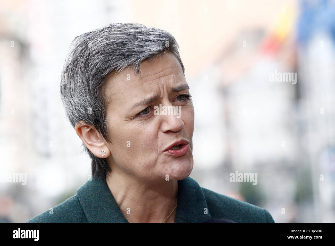 Brussels, Belgium. 20th March 2019.EU Commissioner for Competition Margrethe Vestager speaks to media on the concurrence case with Google online search advertising . Credit: ALEXANDROS MICHAILIDIS/Alamy Live News Stock Photo