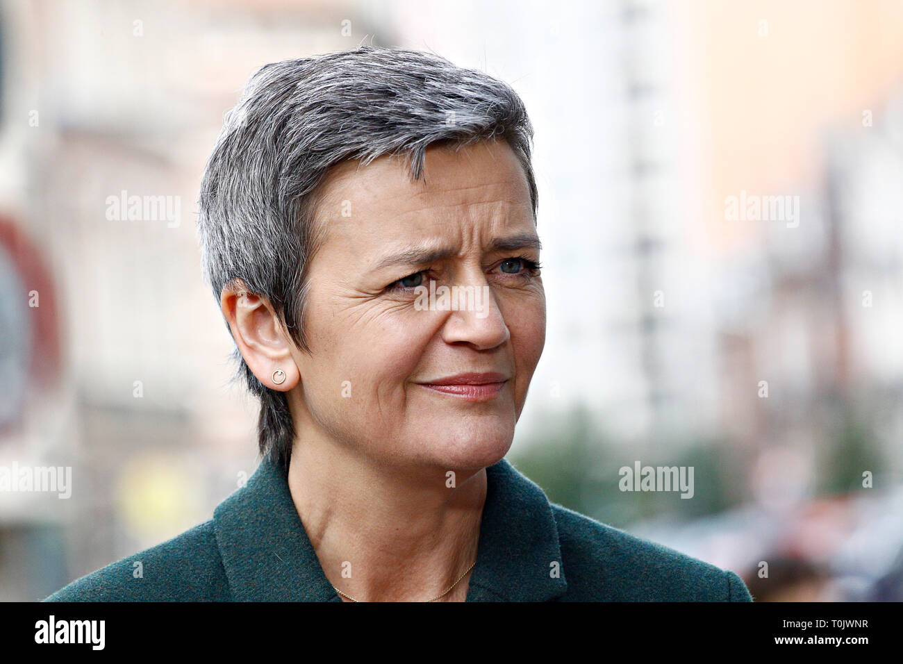 Brussels, Belgium. 20th March 2019.EU Commissioner for Competition Margrethe Vestager speaks to media on the concurrence case with Google online search advertising . Credit: ALEXANDROS MICHAILIDIS/Alamy Live News Stock Photo