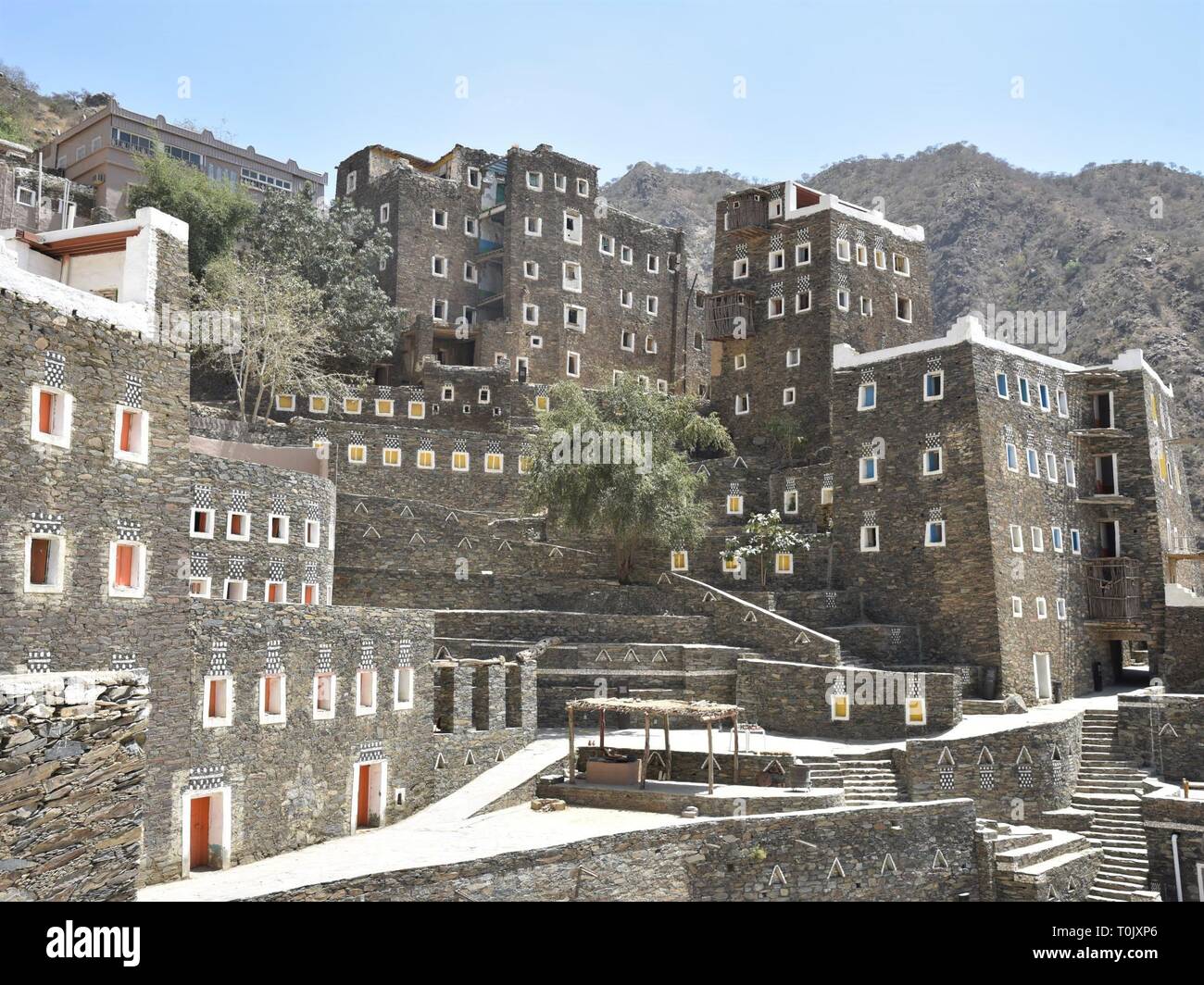 Abha, Saudi Arabia. 20th Mar, 2019. The photo taken on March 20, 2019 shows the Rijal Almaa village, west of Abha city, Asir Province, Saudi Arabia. Rijal Almaa is an ancient village which contains around 60 multiple-story buildings built of stone, clay and wood. Credit: Tu Yifan/Xinhua/Alamy Live News Stock Photo