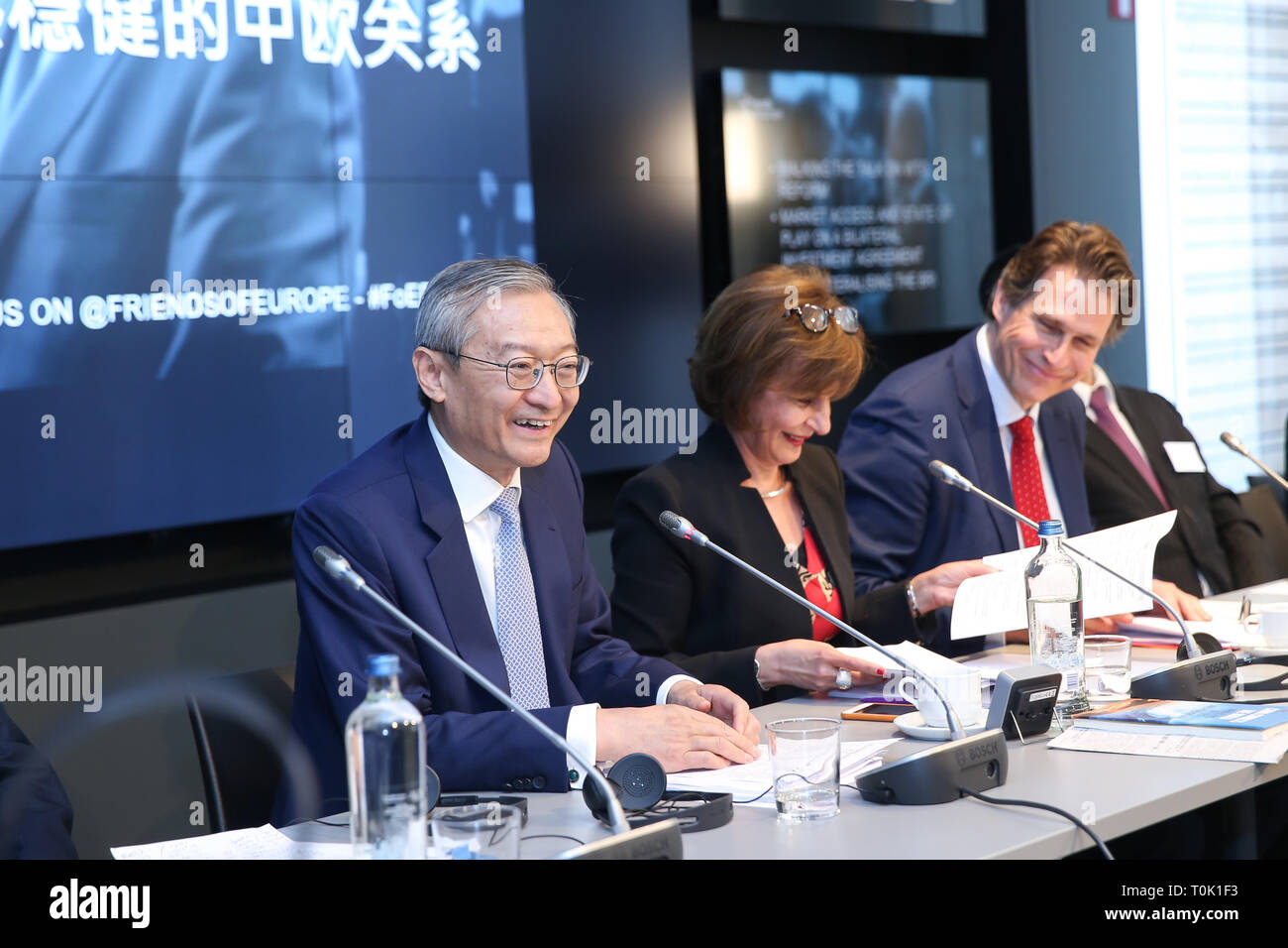 Brussels Belgium 20th Mar 2019 Zhang Ming 1st L Head Of The Chinese Mission To The Eu Speaks During A Seminar Held By The Brussels Based Think Tank Friends Of Europe In Brussels