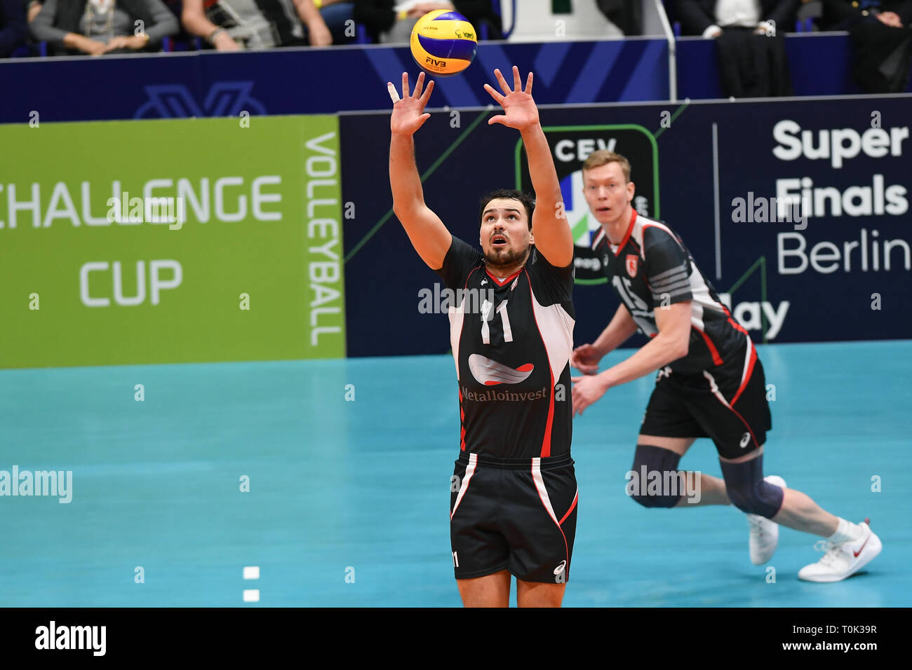 Candy Arena, Monza, Italy. 20th March, 2019. CEV Volleyball Challenge Cup men, Final, 1st leg. Roman Poroshin of Belogorie Belgorod during the match between Vero Volley Monza and Belogorie Belgorod at the Candy Arena Italy.  Credit: Claudio Grassi/Alamy Live News Stock Photo