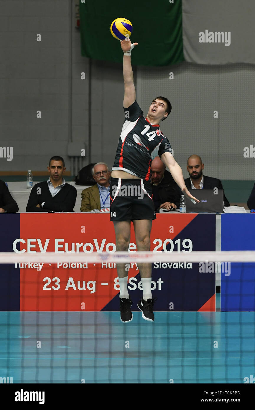 Candy Arena, Monza, Italy. 20th March, 2019. CEV Volleyball Challenge Cup men, Final, 1st leg. Ruslan Khanipov of Belogorie Belgorod during the match between Vero Volley Monza and Belogorie Belgorod at the Candy Arena Italy.  Credit: Claudio Grassi/Alamy Live News Stock Photo