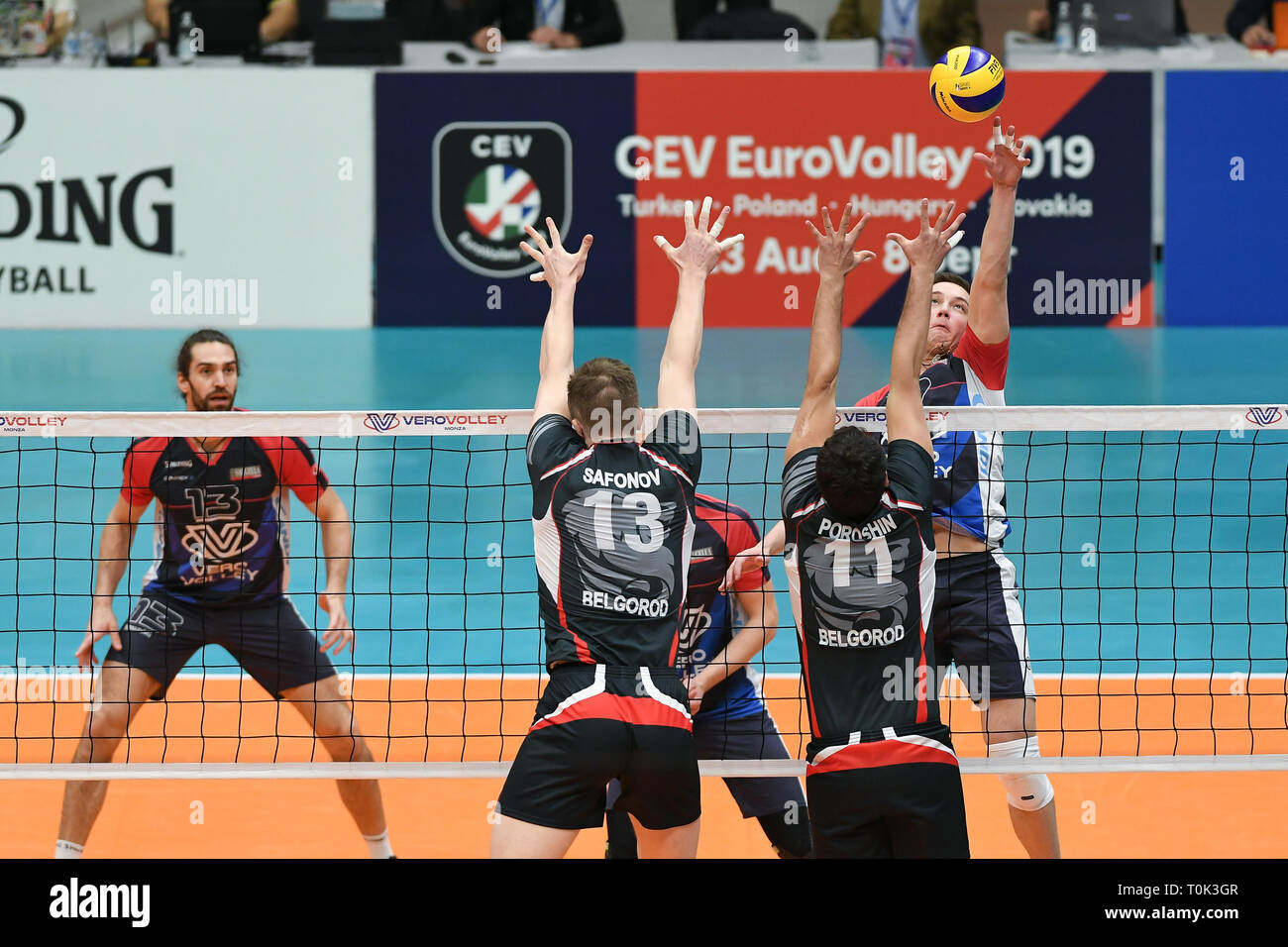 Candy Arena, Monza, Italy. 20th March, 2019. CEV Volleyball Challenge Cup  men, Final, 1st leg. Oleh Plotnytskyi of Vero Volley Monza during the match  between Vero Volley Monza and Belogorie Belgorod at