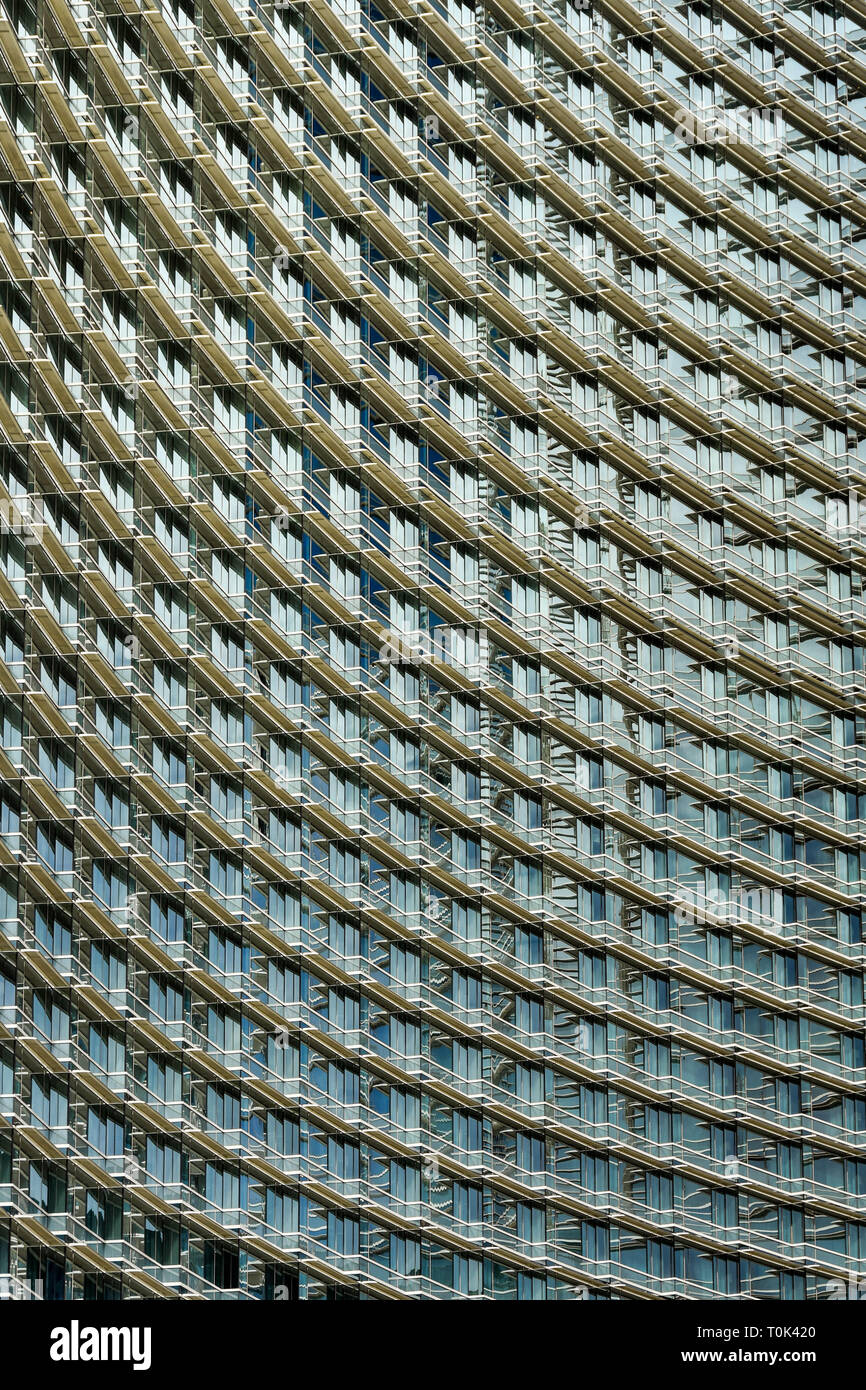 LAS VEGAS, NV, USA - FEBRUARY 2019: Exterior view of rooms and balconies showing the curved design of the Aria Hotel in Las Vegas, Stock Photo