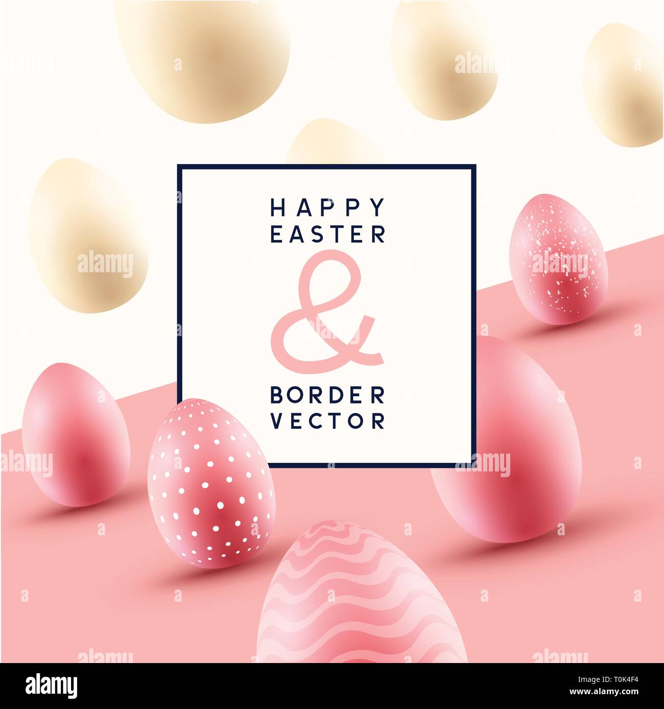 Pink and cream easter eggs border frame template design. Vector illustration. Stock Vector
