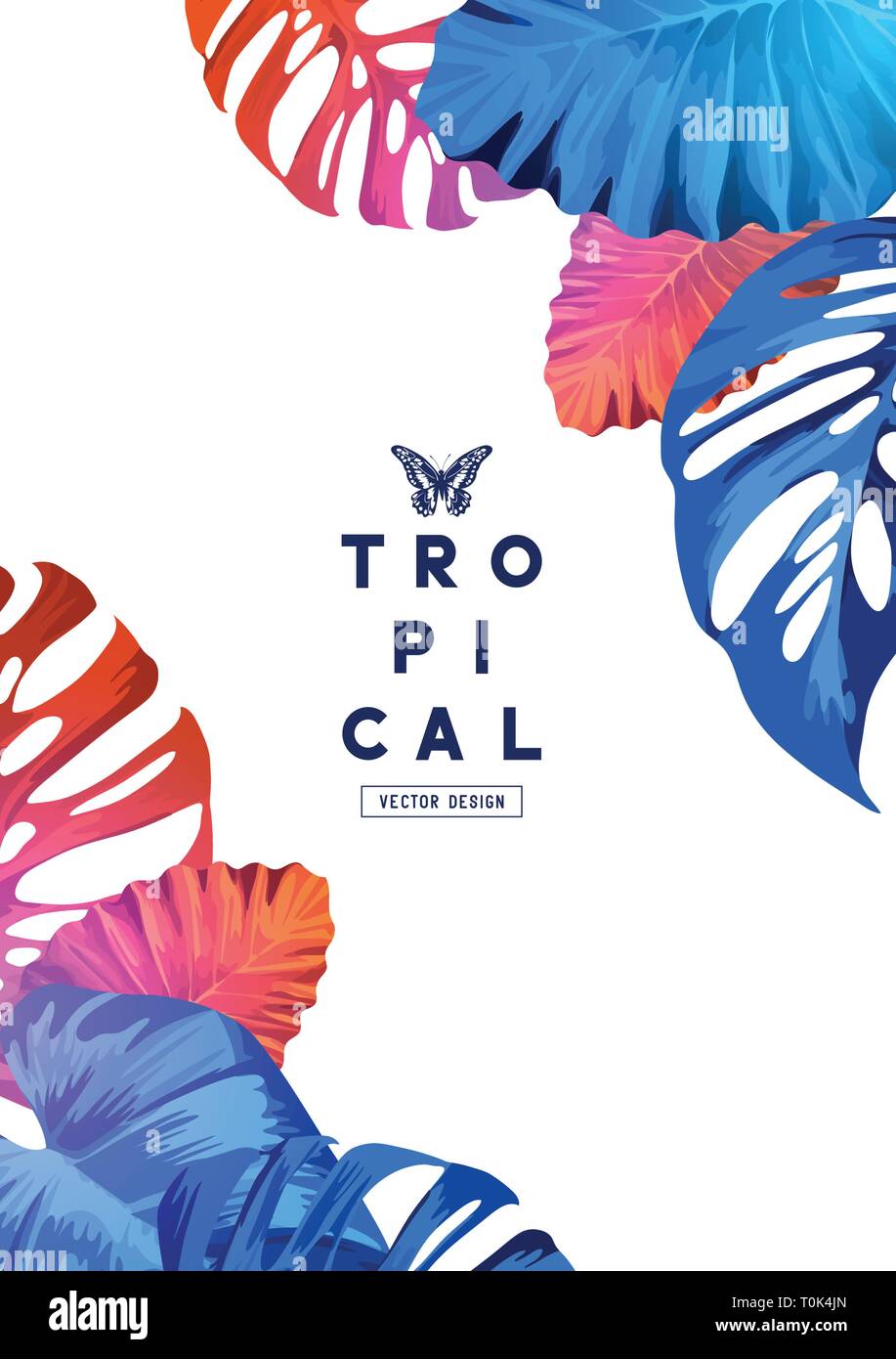 Bright and colourful tropical border layout design. Vector illustration. Stock Vector