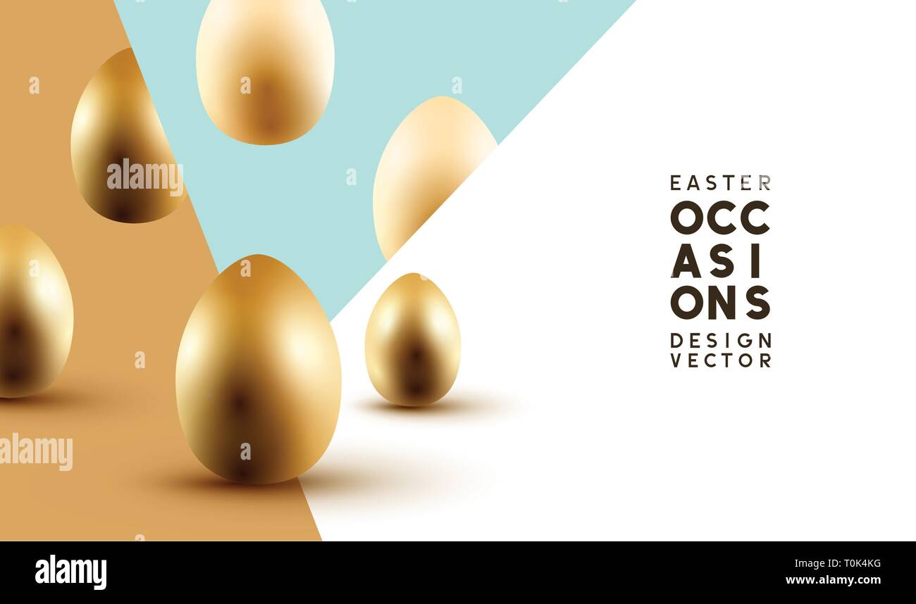 Easter Eggs event background with gold and cream eggs. Vector illustration. Stock Vector