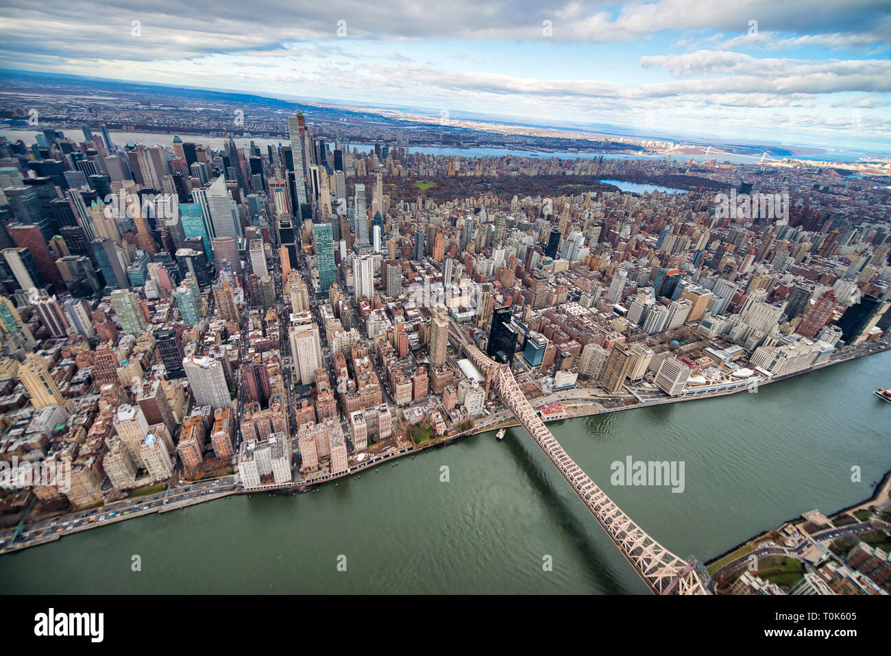 Wide angle aerial view of Midtown Manhattan and Central Park from ...