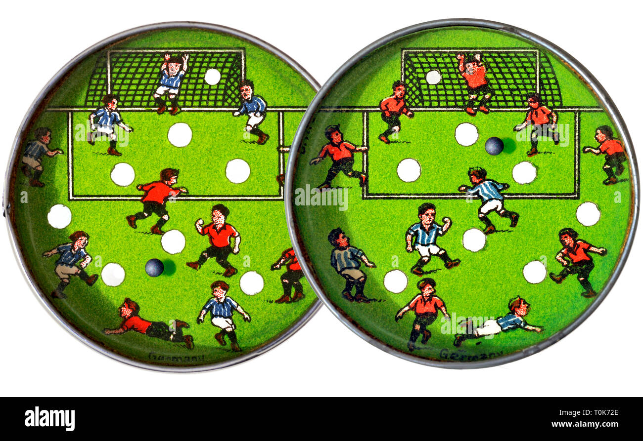 games, puzzle, football, handhold game for flip up and down, until the ball  is landing in the goal, diameter of 5 centimeter, forefront and reverse,  Germany, 1952, Additional-Rights-Clearance-Info-Not-Available Stock Photo -  Alamy