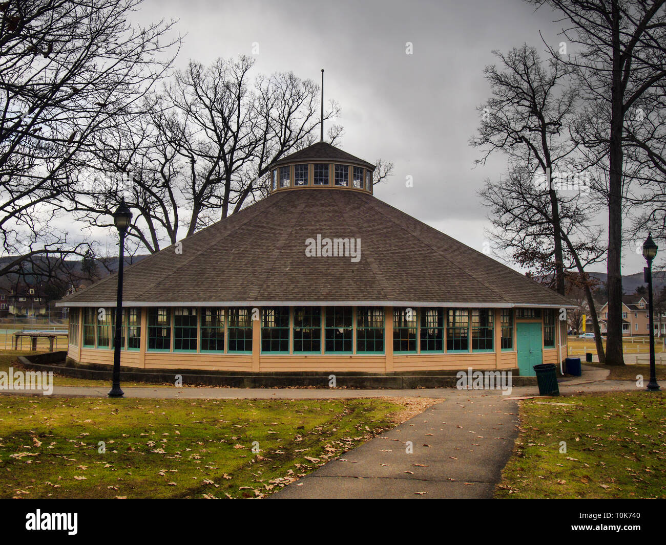 Carousel at Recreation Park in Binghamton, New York on an overcast