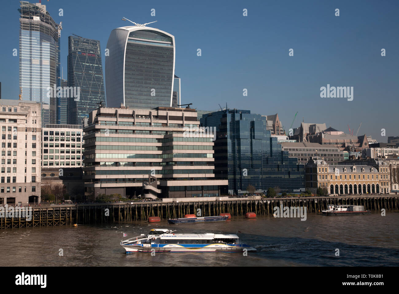river thames and city of london skyscrapers london england Stock Photo