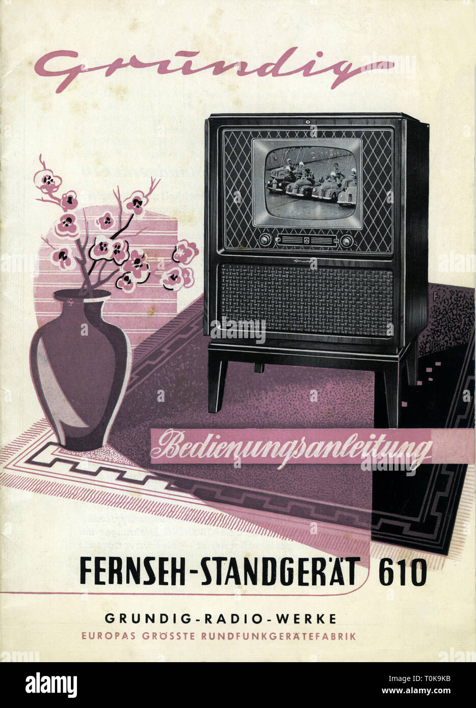 broadcast, television, first Grundig television console, Grundig television standalone device 610, operating instructions, Germany, 1953, Additional-Rights-Clearance-Info-Not-Available Stock Photo