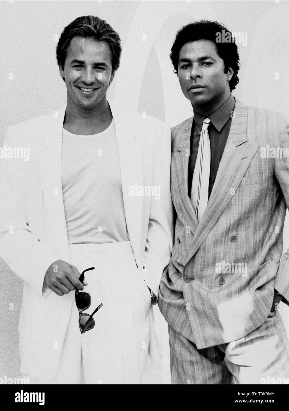 DON JOHNSON, PHILIP MICHAEL THOMAS, MIAMI VICE, 1984 Stock Photo