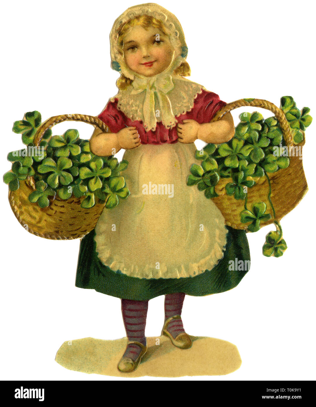 symbols, fortune, girl carrying two baskets, lithograph, Germany, circa 1900, Additional-Rights-Clearance-Info-Not-Available Stock Photo