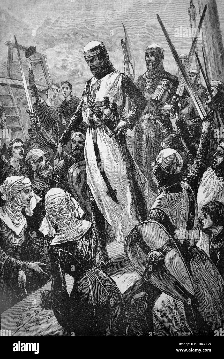 Illustration showing the Reception of Richard I on his return from the continent in 1194 A.D after being imprisoned in Germany Stock Photo