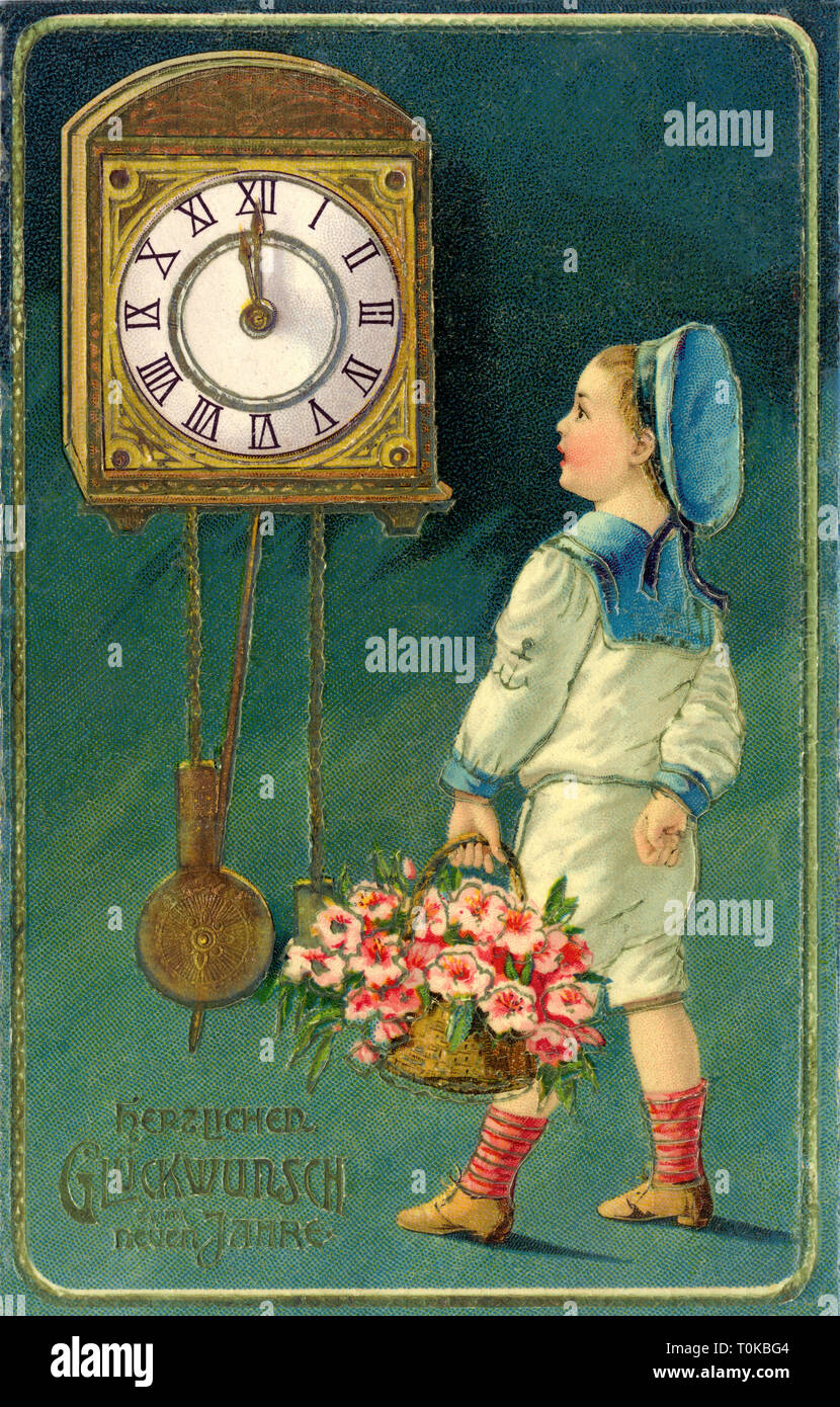 festivities, New Year, 'Herzlichen Glueckwunsch zum Neuen Jahr', New Year's card, Germany, 1911, Additional-Rights-Clearance-Info-Not-Available Stock Photo