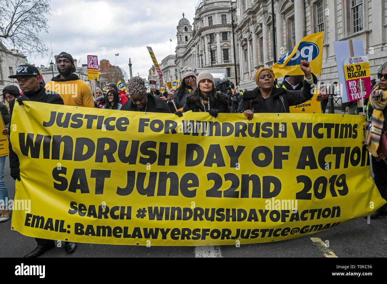 Windrush generation in London protest and against racism and depotation and ask for justice. Stock Photo