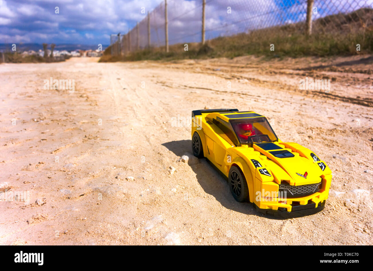 Paphos, Cyprus - October 18, 2016 Lego Chevrolet Corvette Z06 by LEGO Speed  Champions on sandy road. Close-up Stock Photo - Alamy