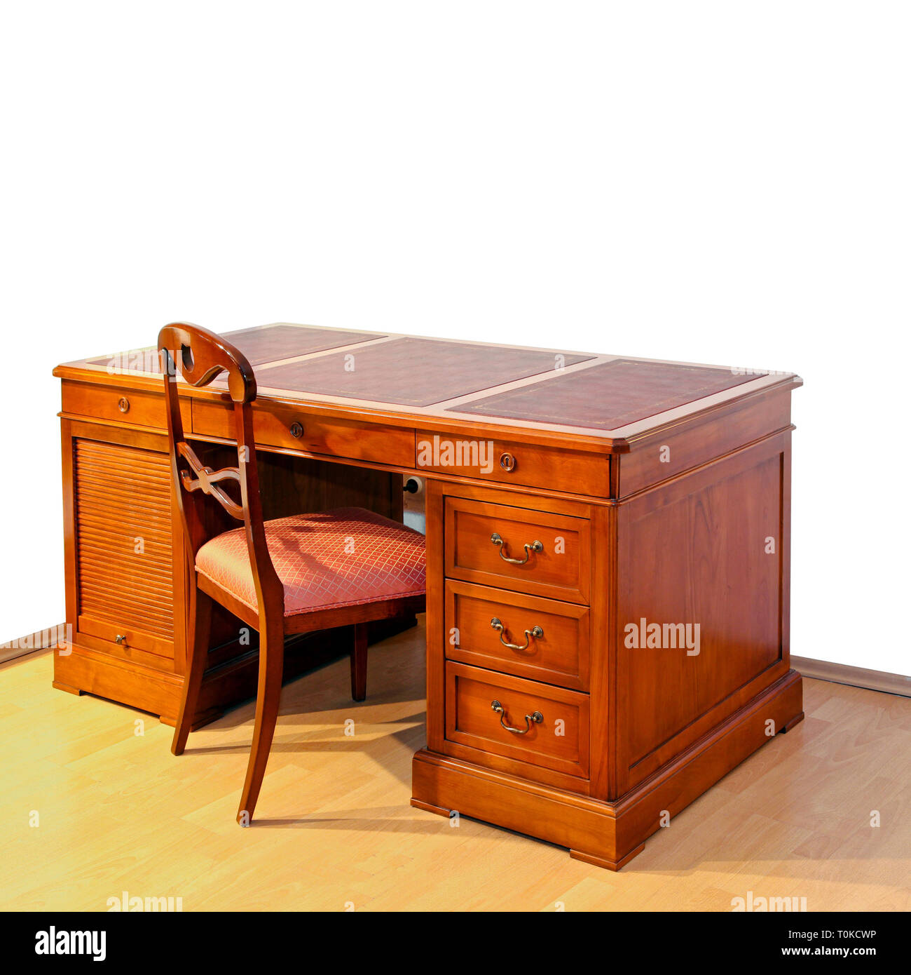 Very old wooden work desk with chair Stock Photo Alamy