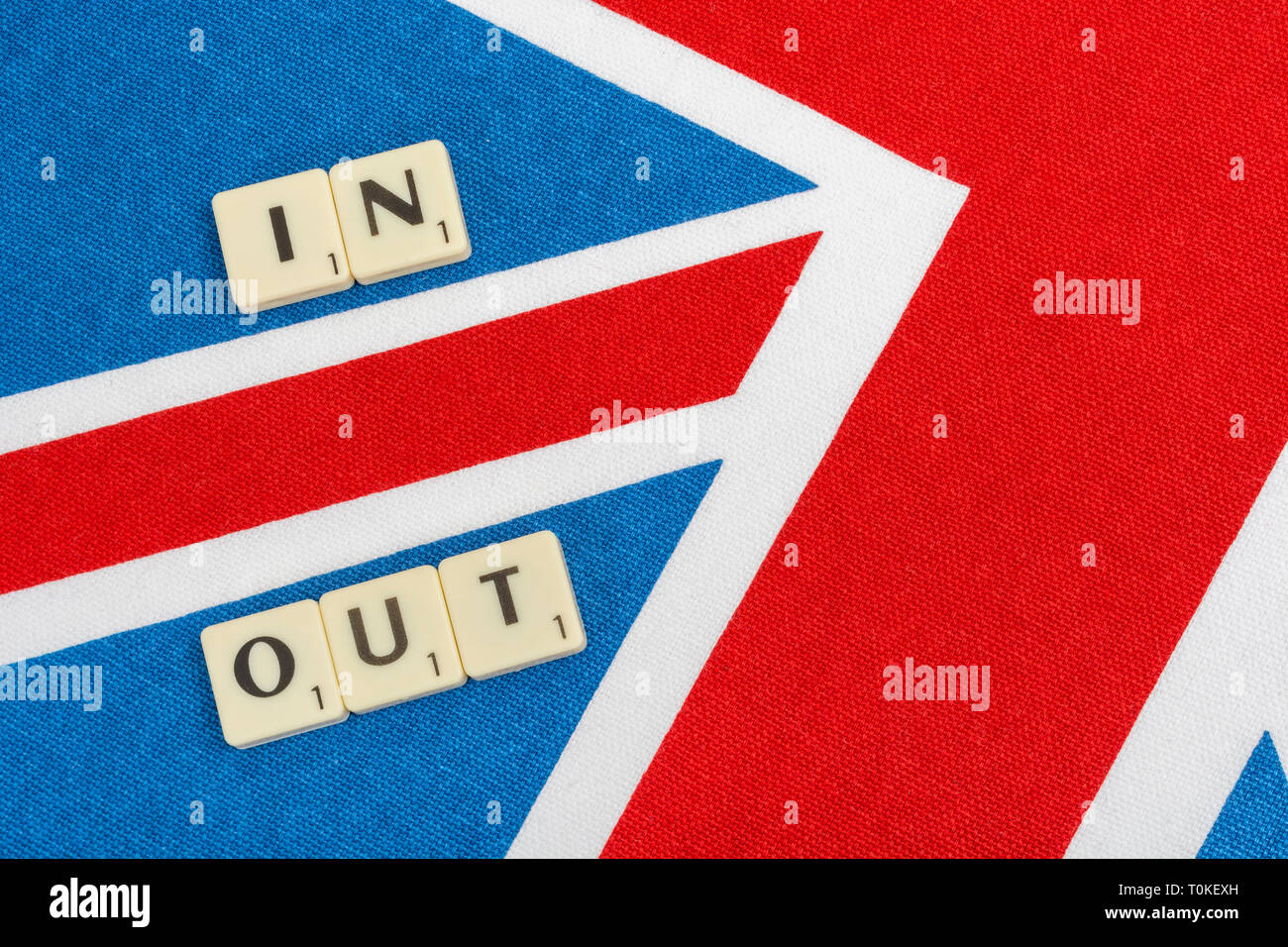 Union Jack with In/Out Brexit motif, with regard to staying in or exiting the EU, and the Cancel Brexit petition. Stock Photo
