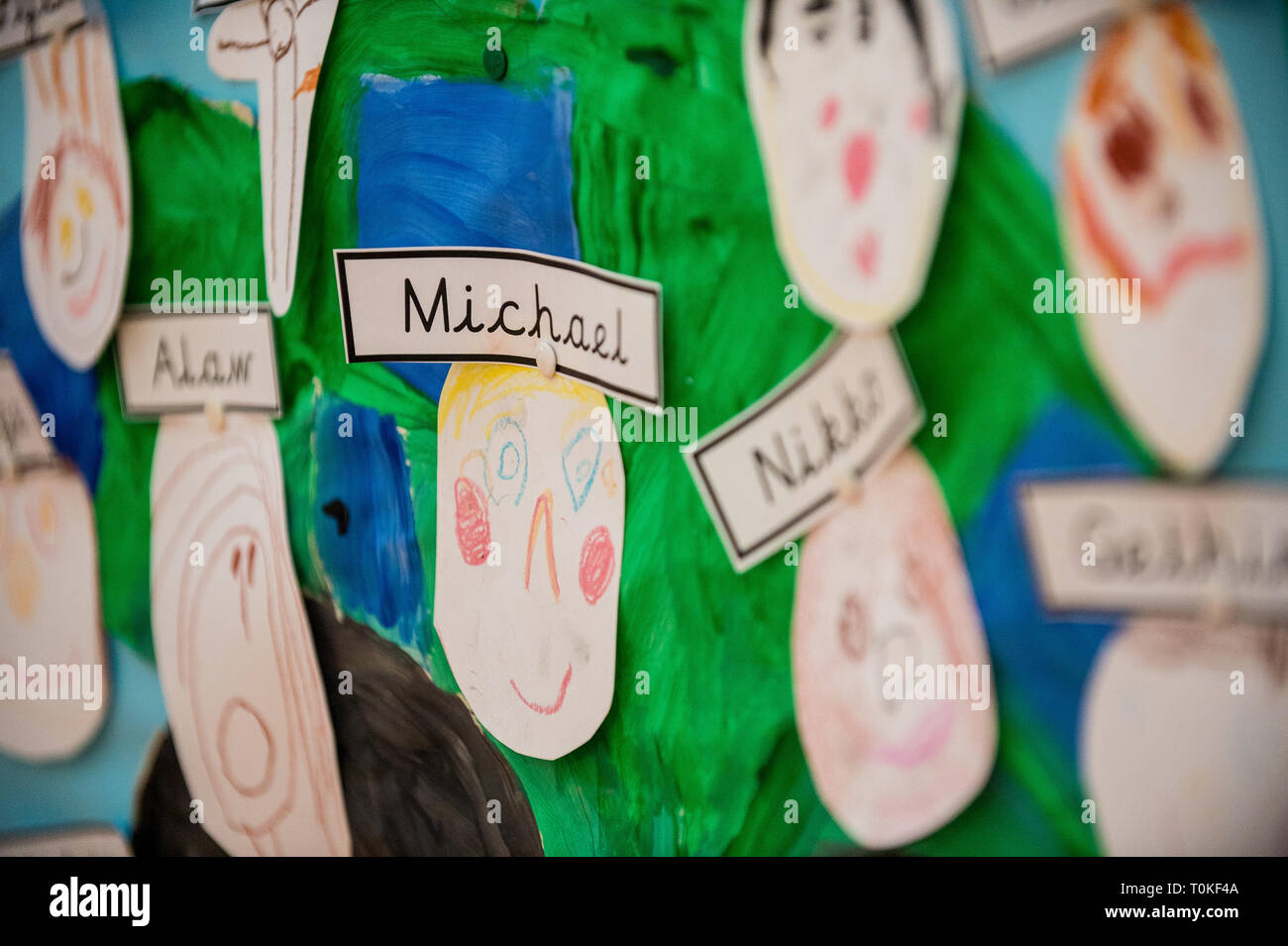 Children's drawings on a wall Stock Photo