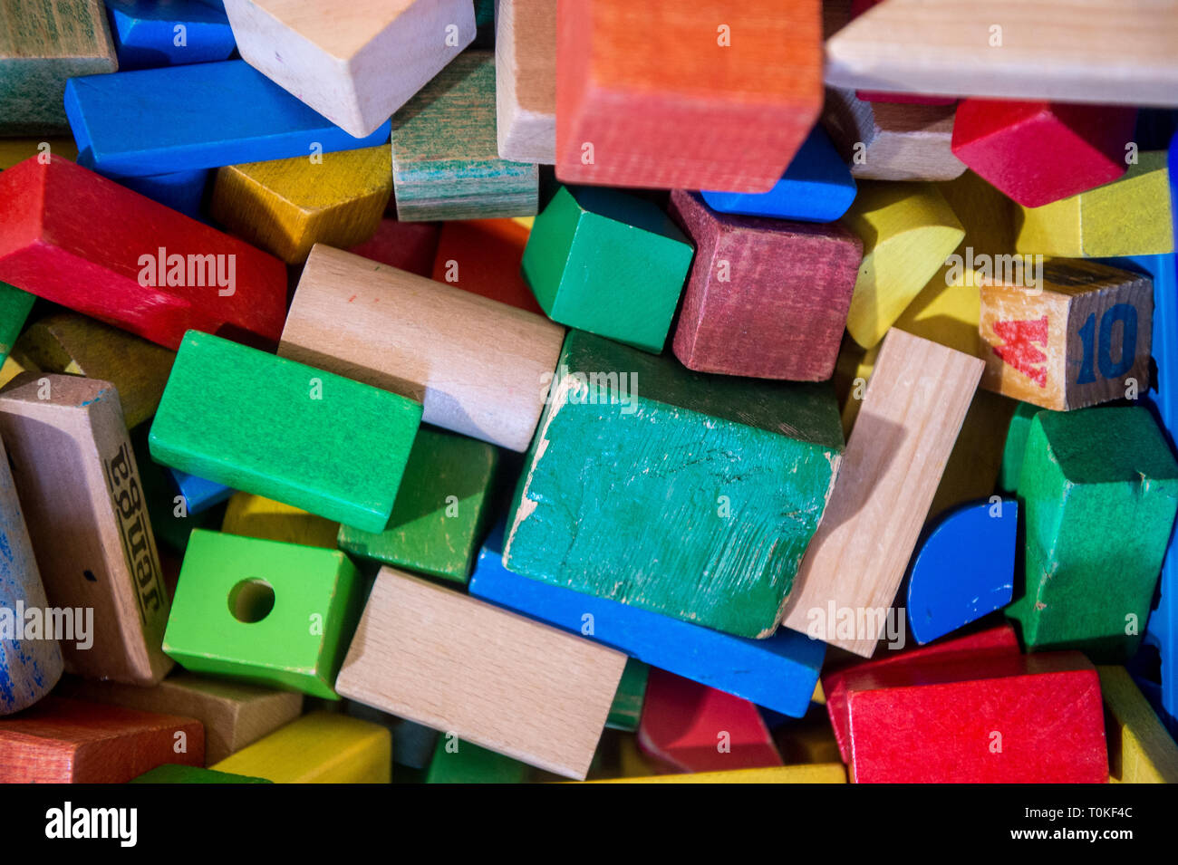 Colourful pile of Childs building blocks Stock Photo