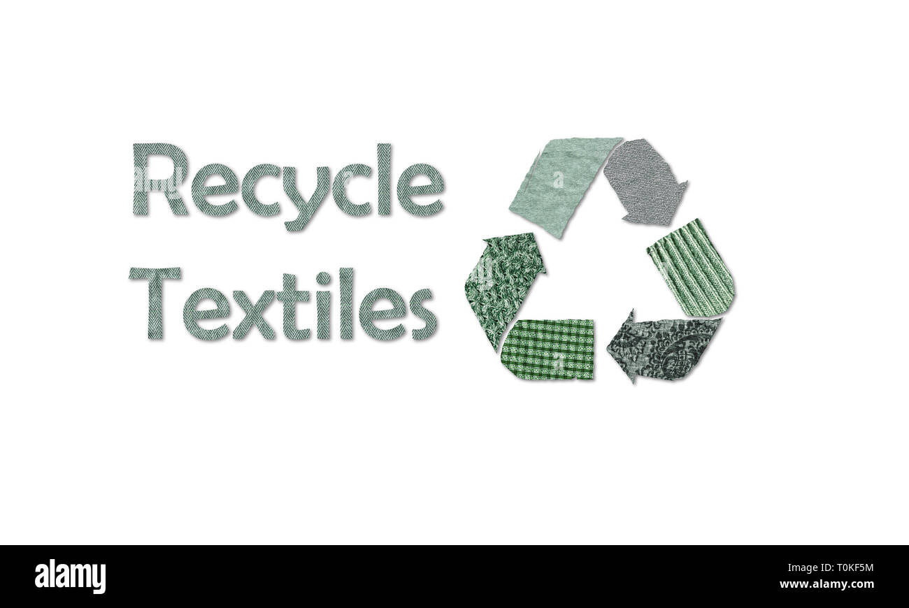 Recycle symbol with Recycle Textiles text made using reused material