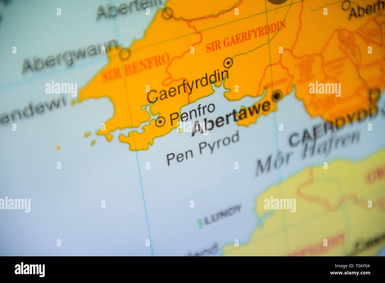 Map of south west Wales in the welsh language Stock Photo
