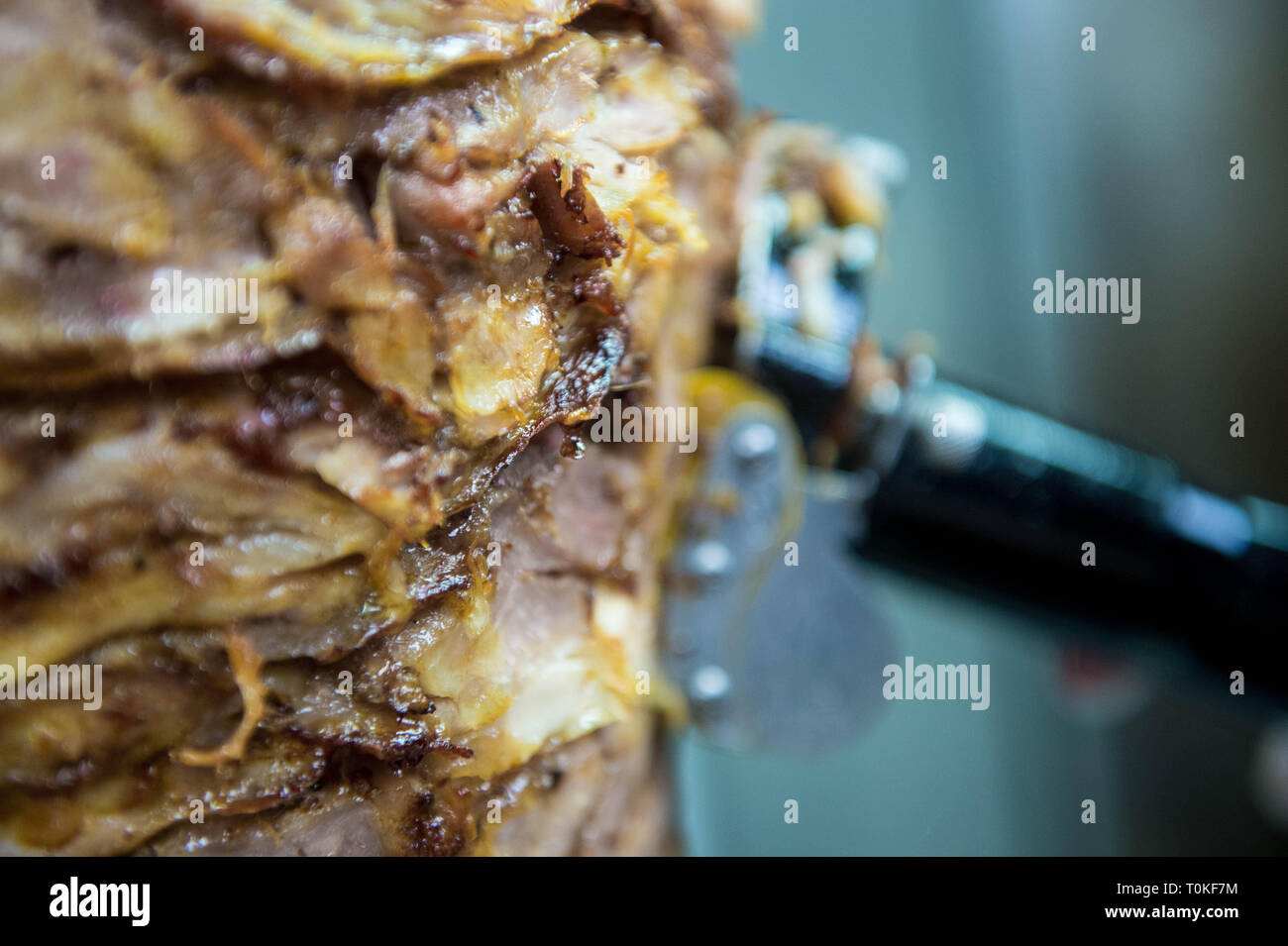 Detail of a Donner kebab meat in a Kebab shop Stock Photo