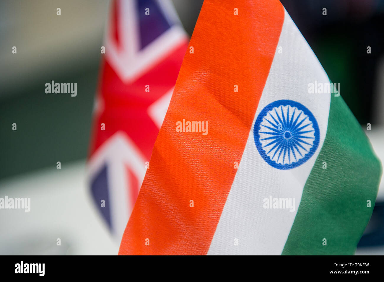 Indian and British UK Flags Stock Photo