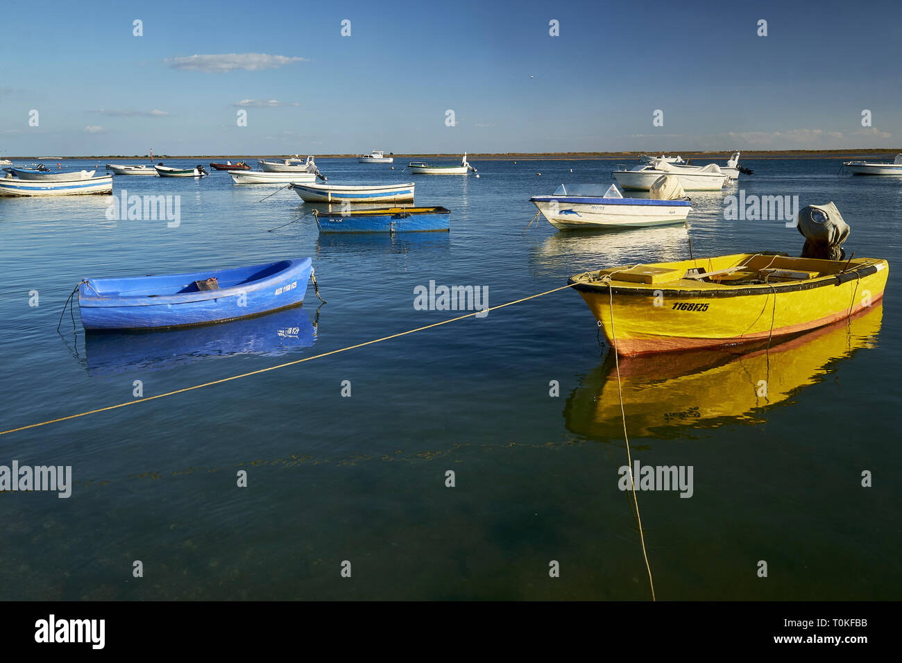 Fishing boats in Santa Luzia near Tavira, Fraro, Algarve, Portugal Stock Photo